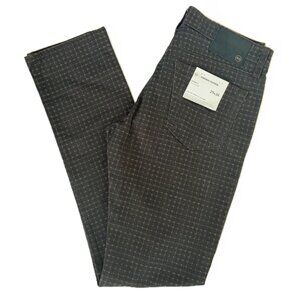 New AG EVERETT Sueded Sateen Slim Straight Pants Brown Geometric Pattern 29 x 34